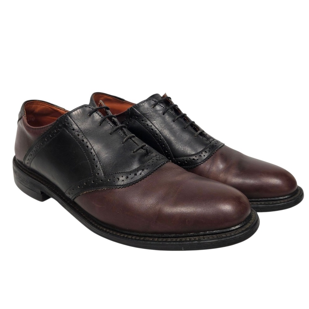 Vintage E.T. Wright Two-Tone Saddle Oxfords Shoes Men 10B Burgundy Black Leather